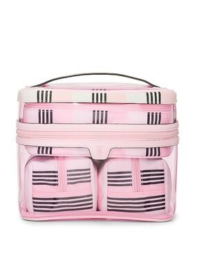 NWTs Victoria’s Secret 4 Piece Makeup Bag Set Pink & Black Stripes